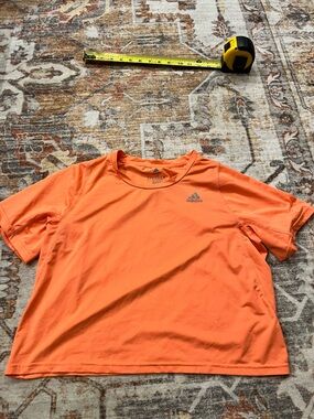 adidas women’s Bright coral cropped Short-Sleeve Athletic Tee